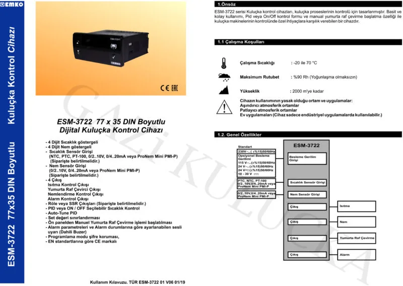 Emko ESM 3722 SSR Çıkışlı Kuluçka Kontrol Cihazı + Nem Probu - Görsel 2