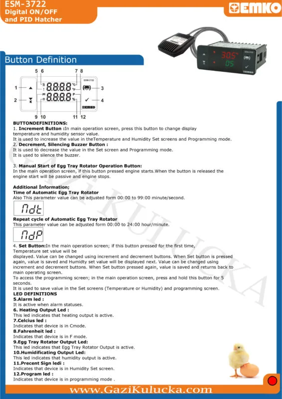 Emko ESM 3722 SSR Çıkışlı Kuluçka Kontrol Cihazı + Nem Probu - Görsel 11