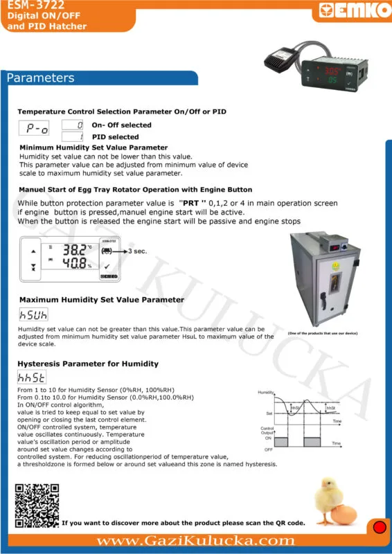 Emko ESM 3722 SSR Çıkışlı Kuluçka Kontrol Cihazı + Nem Probu - Görsel 12