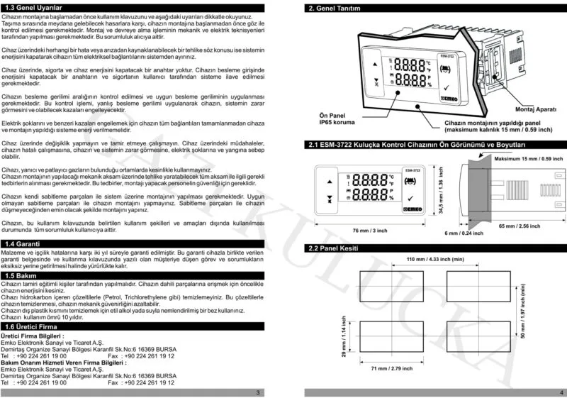 Emko ESM 3722 SSR Çıkışlı Kuluçka Kontrol Cihazı + Nem Probu - Görsel 3
