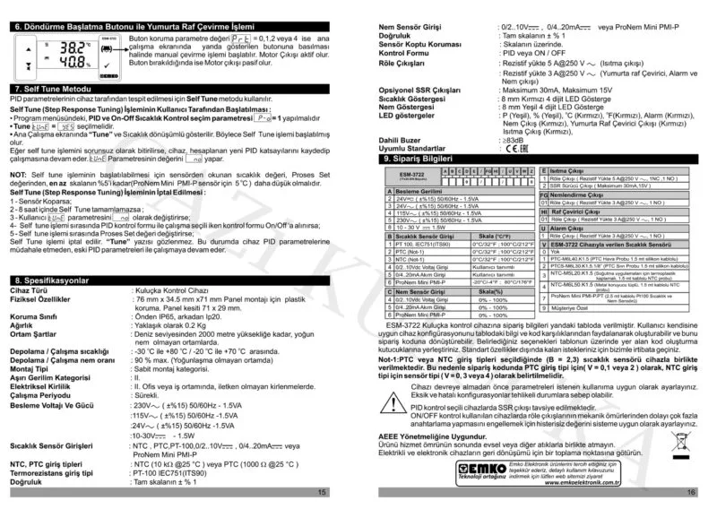 Emko ESM 3722 SSR Çıkışlı Kuluçka Kontrol Cihazı + Nem Probu - Görsel 9