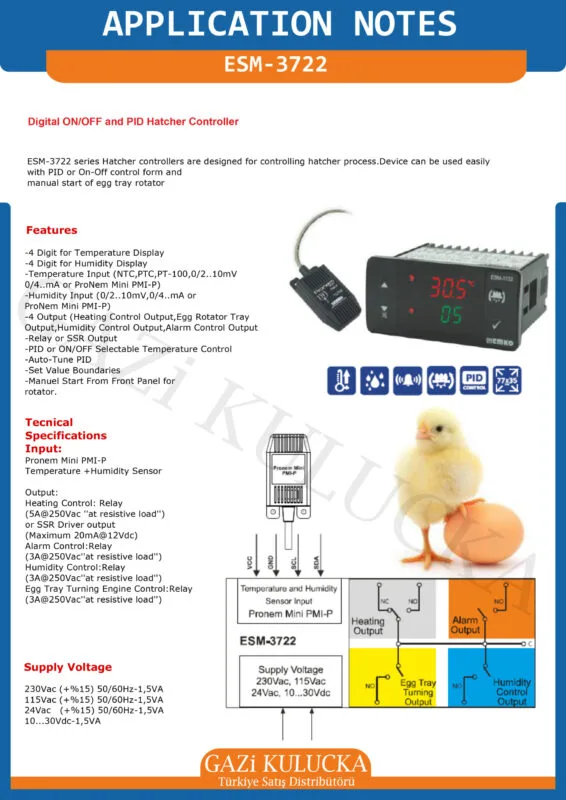 Emko ESM 3722 SSR Çıkışlı Kuluçka Kontrol Cihazı + Nem Probu - Görsel 10