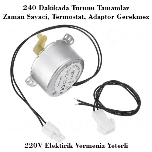 Otomatik Çevirme Motoru 220V 1/240rmp Saatlik Dönüş Sağlar - Görsel 3