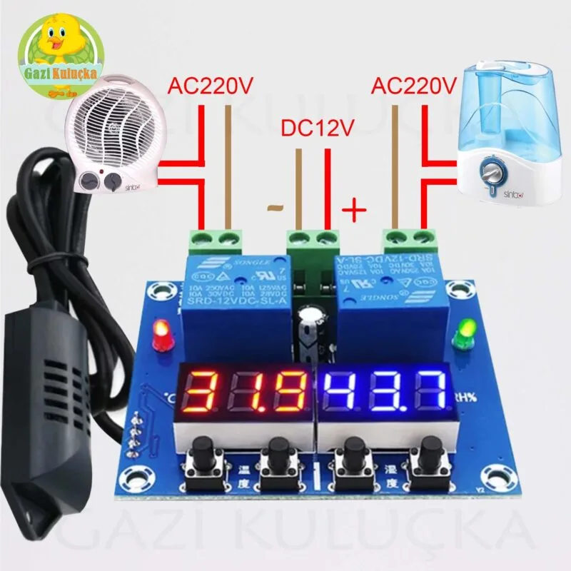 Kuluçka Termostat Sıcaklık / Nem Kontrol XH-M452 / 12v 10A Adaptor İle Çalışır - Görsel 2