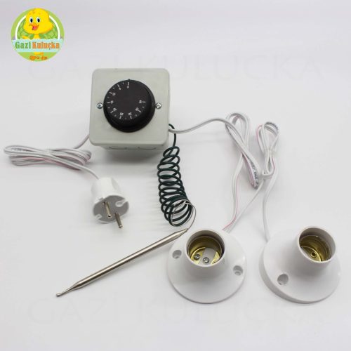 Termostat Kontrollü Sabit 2 Duyu Seti Civciv Kafes Kümes Kulübe Isıtma Sistemi