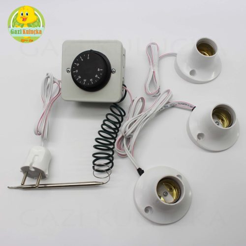 Termostat Kontrollü Sabit 3 Duyu Seti Civciv Kafes Kümes Kulübe Isıtma Sistemi