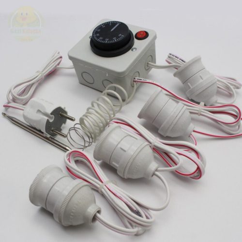 Termostat Kontrollü Düğmeli Yanan 1 Lamba 3 Sarkan Duyu Çıkışlı Seti Hayvan Bıldırcın Isıtma Sistemi