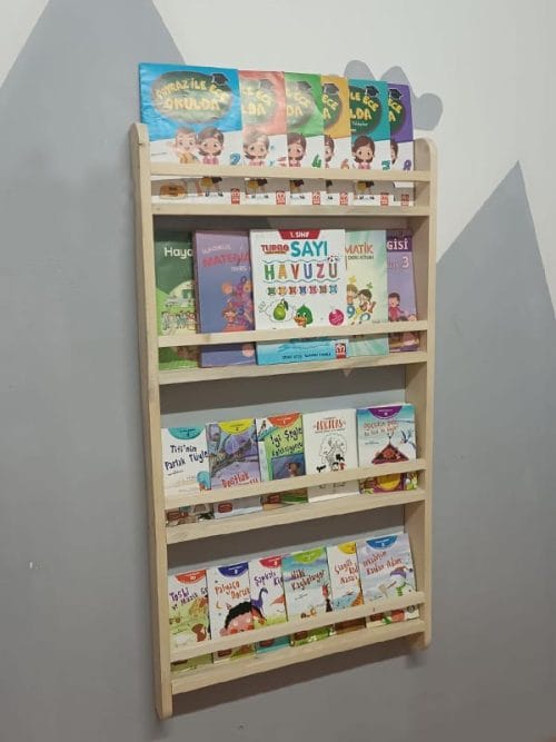 Alternative view of Ahşap Montessori Eğitici Çocuk Odası Kitaplık Rafı Duvara Monte 4 Bölmeli 120 Cm X 60 Cm X 8 Cm Kal10