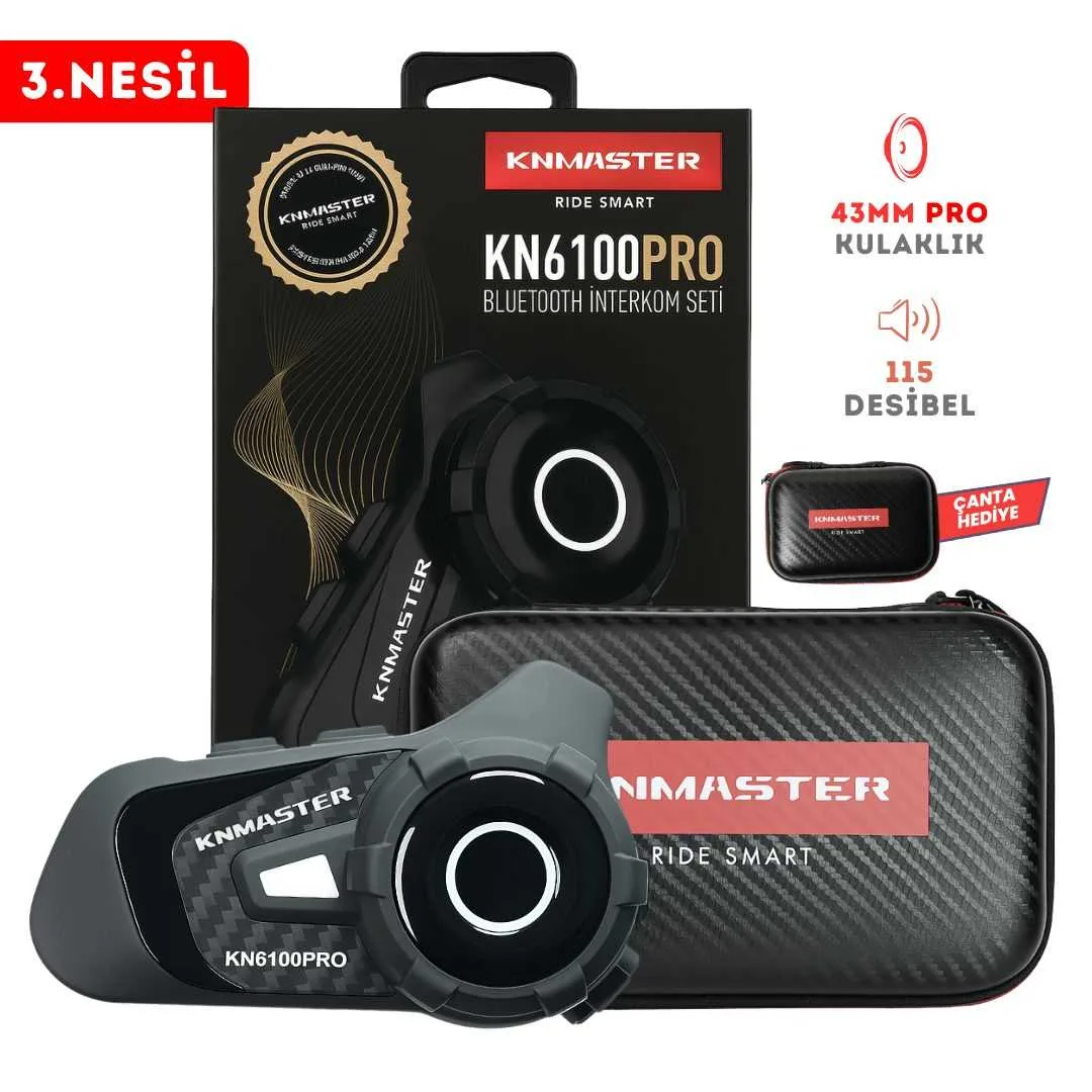 Knmaster KN6100 Pro 3. Nesil Motosiklet Kask İnterkom Bluetooth Intercom Kulaklık Seti